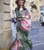 Bottle Green Poly Viscose Printed Saree With Blouse