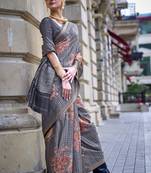 Navy Blue Poly Viscose Printed Saree With Blouse