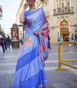 Royal Blue Poly Viscose Printed Saree With Blouse