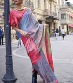 Multicolor Poly Viscose Printed Saree With Blouse