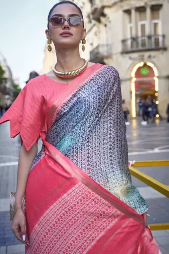 Multicolor Poly Viscose Printed Saree With Blouse