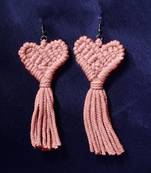 Pink heart  tassel fabric earrings