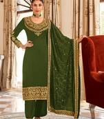 Green pure vichitra heavy thread embroidery with sequins work salwar kameez