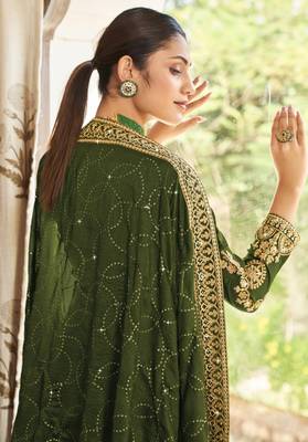 Green pure vichitra heavy thread embroidery with sequins work salwar kameez 3