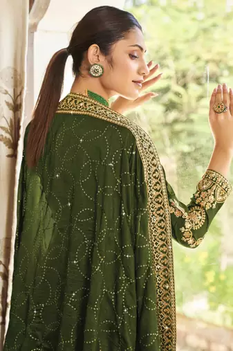 Green pure vichitra heavy thread embroidery with sequins work salwar kameez