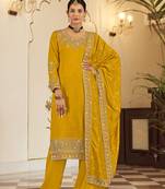 Mustard pure vichitra heavy thread embroidery with sequins work salwar kameez