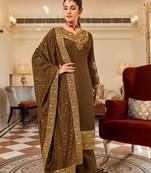 Brown pure vichitra heavy thread embroidery with sequins work salwar kameez