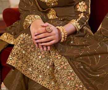 Brown pure vichitra heavy thread embroidery with sequins work salwar kameez 4