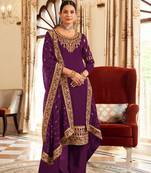 Violet Silk blend thread embroidery with sequins work salwar kameez