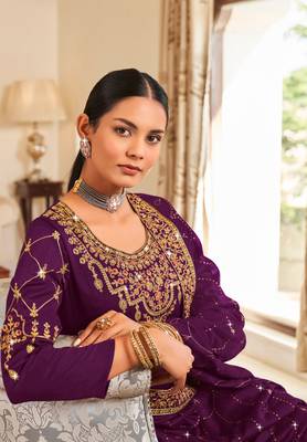 Violet Silk blend thread embroidery with sequins work salwar kameez 2