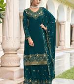 Teal georgette heavy thread embroidery with sequins work salwar kameez