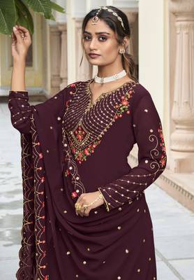 Wine georgette heavy thread embroidery with sequins work salwar kameez 2