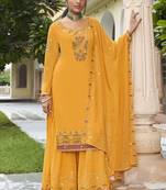 Mustard georgette heavy thread embroidery with sequins work salwar kameez