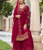 Rani pink georgette heavy thread embroidery with sequins work salwar kameez