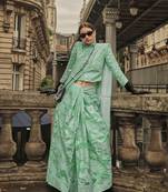 Sea Green Color Lakhnavi Organza Weaving Work Saree With Blouse