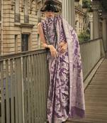 Violet Color Lakhnavi Organza Weaving Work Saree With Blouse