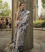 Black Color Lakhnavi Organza Weaving Work Saree With Blouse