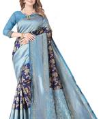 Mukhita women's blue woven banarasi kota silk saree with blouse piece