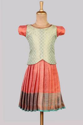  Shivangi Peach Cucumin Just Born Pattu Pavadai For Babies 1
