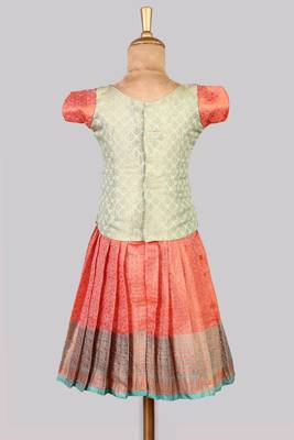  Shivangi Peach Cucumin Just Born Pattu Pavadai For Babies 2
