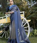 Blue zari with foil emblished organza designer saree with blouse