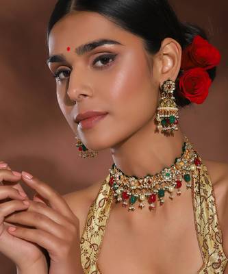 Gold kundan necklace set 1