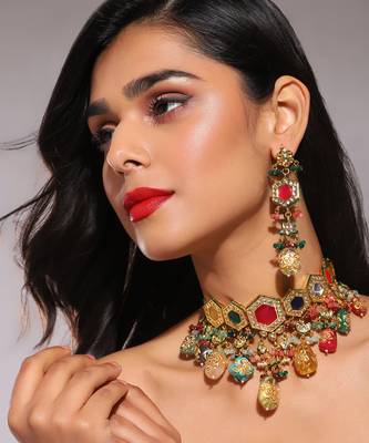 Gold kundan necklace set 1