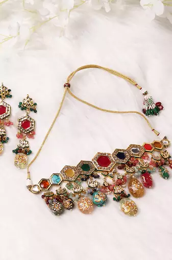 Gold kundan necklace set