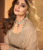 Chikoo color pure georgette embroidered anarkali suit