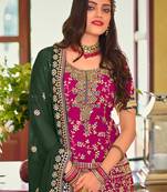 Magenta color embroidered faux georgette fancy palazzo suit