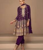 Dark purple color chinon silk embroidered partywear suit