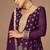 Dark purple color chinon silk embroidered partywear suit