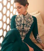 Dark green color georgette semi stitched embroidered designer suit
