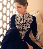 Navy blue color georgette semi stitched embroidered designer suit