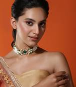 Green gold plated kundan choker necklace