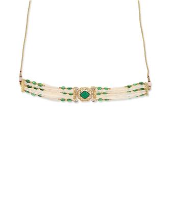 Green gold plated kundan choker necklace 3