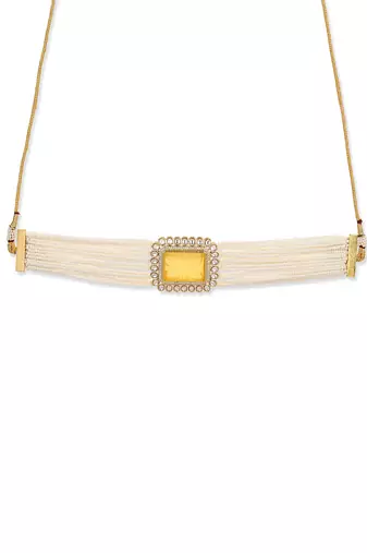 Yellow gold plated kundan choker necklace