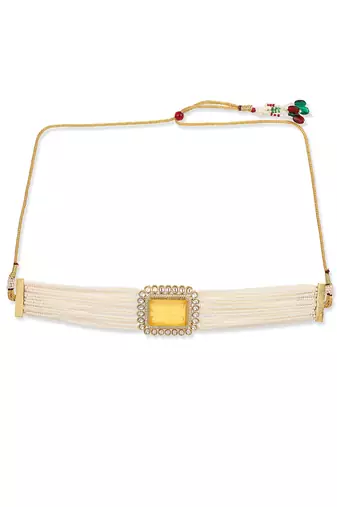 Yellow gold plated kundan choker necklace