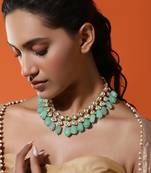 Green gold plated kundan necklace
