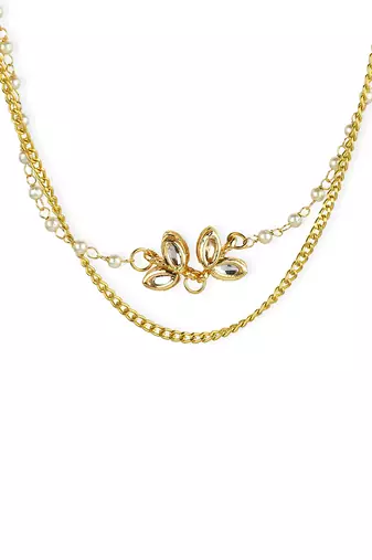 White gold plated kundan necklace