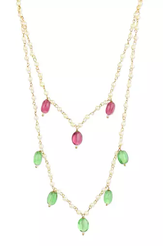 Red green beaded neklace with pearls