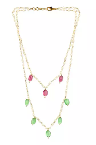 Red green beaded neklace with pearls