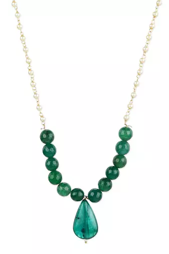 Green beaded neklace with pearls