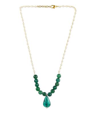 Green beaded neklace with pearls 4