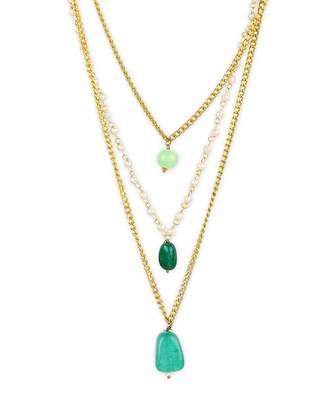 Green gold plated handcrafted neklace with pearls 3