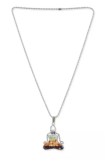 Green healing stone silver neckpiece
