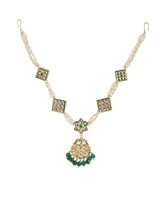 White gold plated kundan mathapatti 4