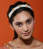 Gold plated kundan headband with pearls