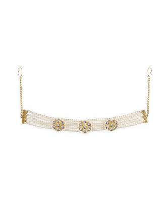 Gold plated kundan headband with pearls 3