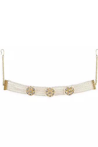 Gold plated kundan headband with pearls